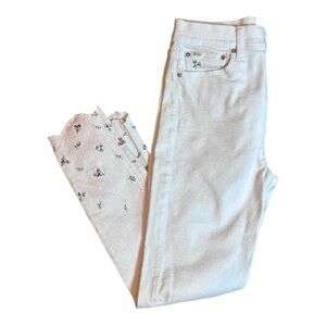 Polo Ralph Lauren White Skinny High Rise Ankle Jeans Floral Embroidery Size 30R